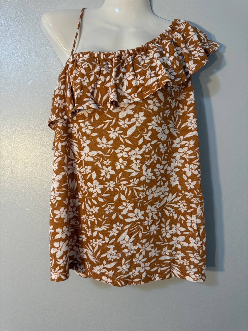 Old Navy One-Shoulder Floral Ruffle Tank - Rust & White